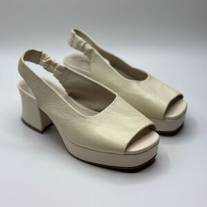 Jeffrey Campbell Women's Extendo Platform Slingback Sandal Wedge Heel Ivory Sz 8